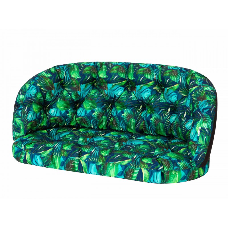 Poduszka na ławkę rattanową "Amanda" z oparciem, kolor niebieskie liście